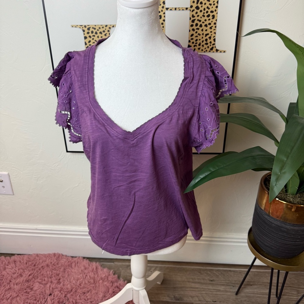 Wit & Wisdom Eyelet Sleeve Top in Plum Purple – Size Large NWOT